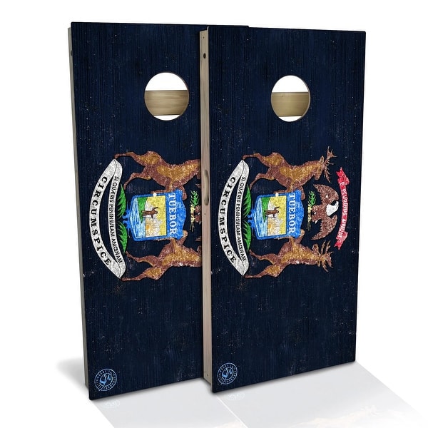 slide 2 of 9, Michigan Flag Outdoor Cornhole Board Set Backyard 2x4 - NO Accessories