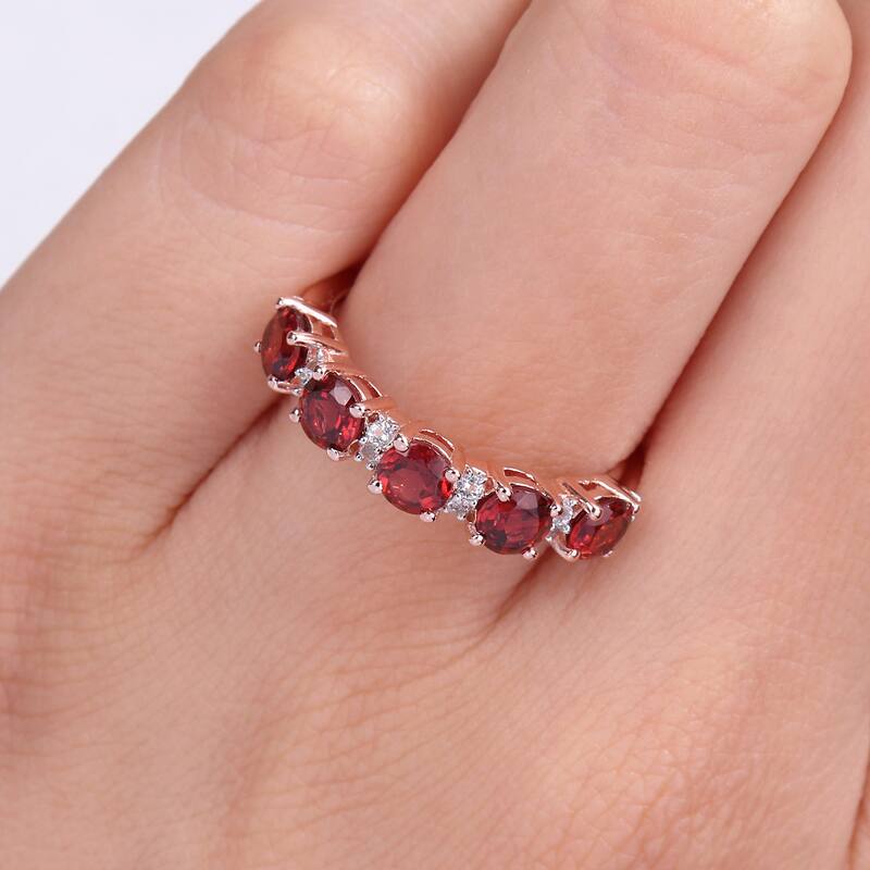 Miadora Rose Plated Sterling Silver Garnet & White Topaz Stackable Eternity Wedding Band Ring