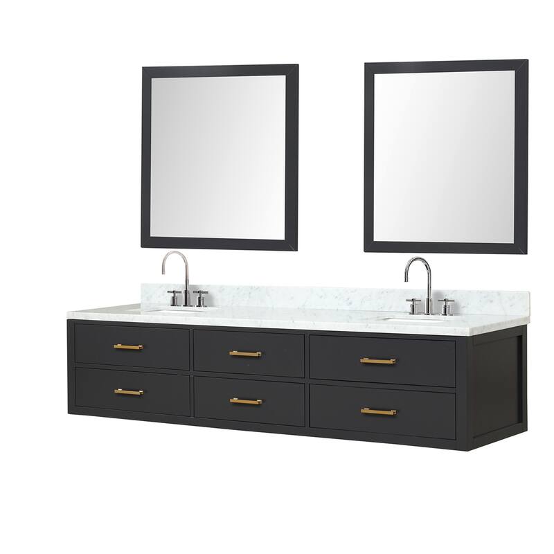 Lexora Castor Double Bath Vanity, Carrara Marble Top, Faucet Set, and Mirrors