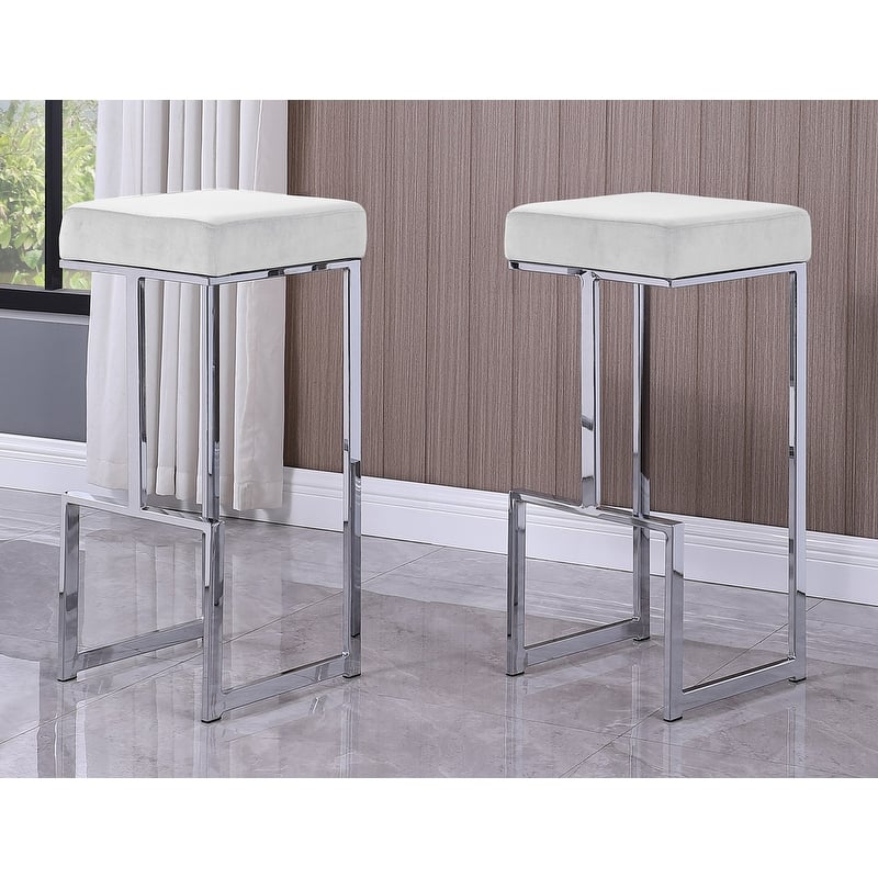 Best Master Furniture Silver Velvet Bar Stool (Set of 2) - Off white/ Cream