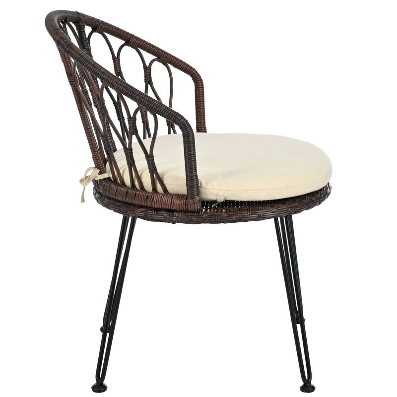 Outdoor Leisure Set, 2 Rattan Single Chairs with 1 Glass Round Table