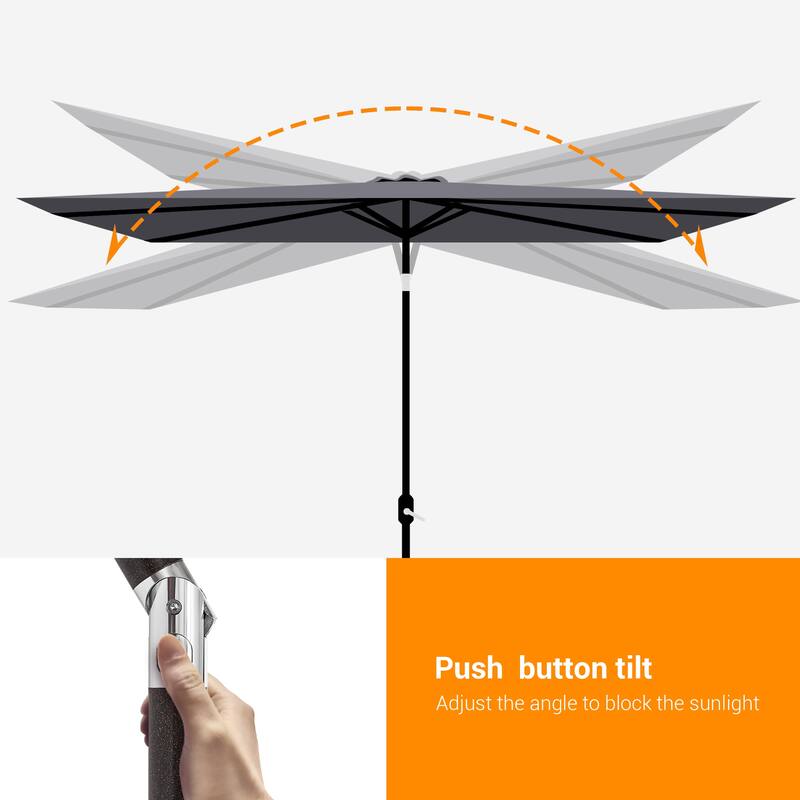 Bonosuki 10 x 6.5ft LED Patio Rectangular Umbrella Outdoor Market Umbrella Aluminium/Steel with Tilt and Crank
