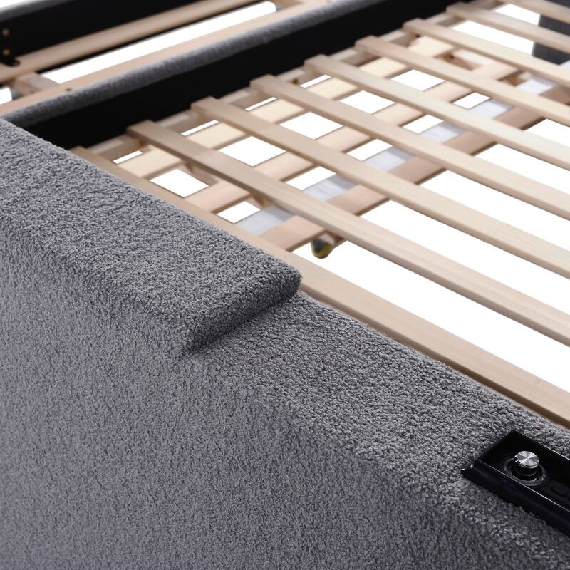 Teddy Fleece Daybed Leisure Upholstered Daybed Frame with Storage Armrest and Integrated Bluetooth Audio System and Trundle