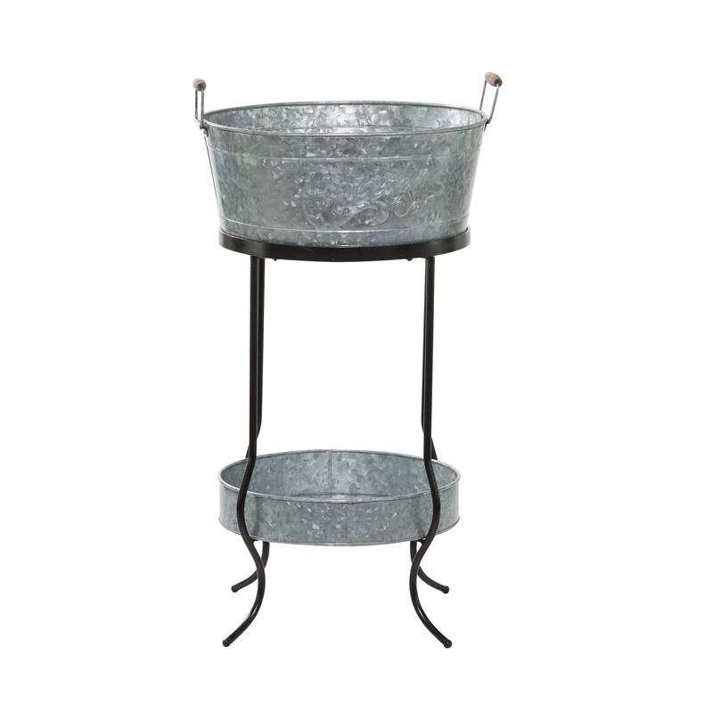 Gray Metal 6 Bottle Ice Bucket with Lower Shelf - 19 x 19 x 34Round