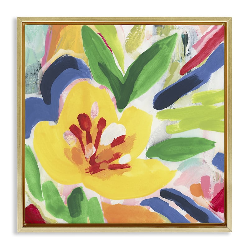 Stupell Vivid Lively Florals Framed Floater Canvas Wall Art Design By June Erica Vess - 25 x 25 - Gold