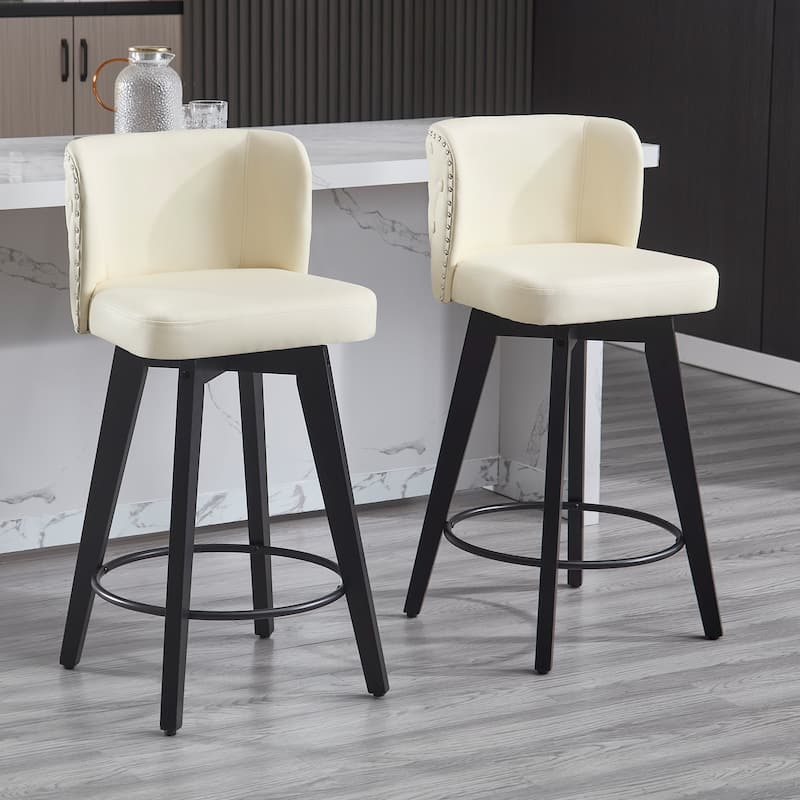 27.5" Faux Leather Upholstered Swivel Counter Height Bar Stool with Wooden Frame, Set of 1/2/3/4