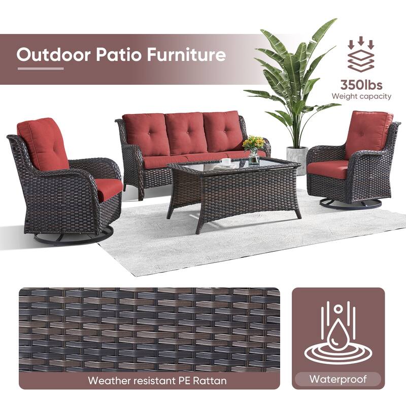 Gymojoy 4-Piece Patio Sofa with Swivel Glider Chair Set