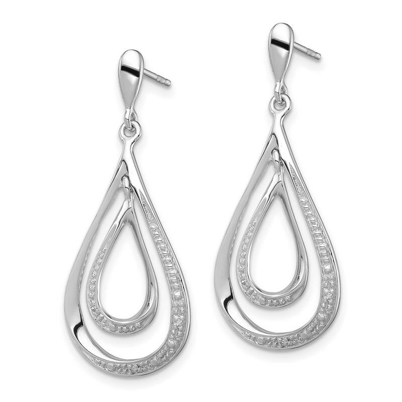 Curata 925 Sterling Silver Polished Rhodium Plated Diamond Post Long Drop Dangle Earrings - 34x13mm Wide