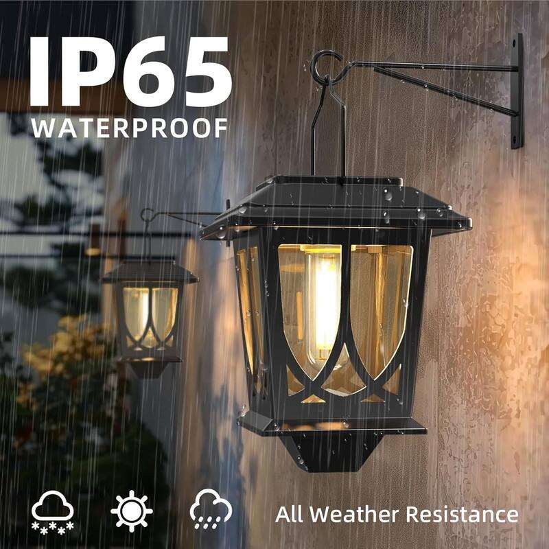Solar Lanterns Outdoor Waterproof 2 Pack, Glass Auto On/Off