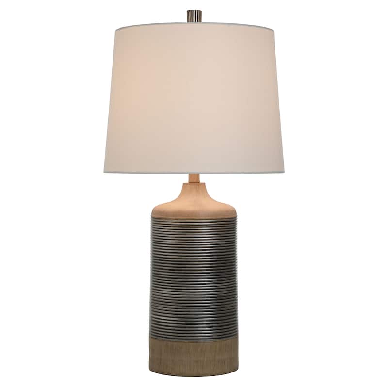 StyleCraft Haver Hill Light Tan Wood with Ribbed Silver Band Table Lamp