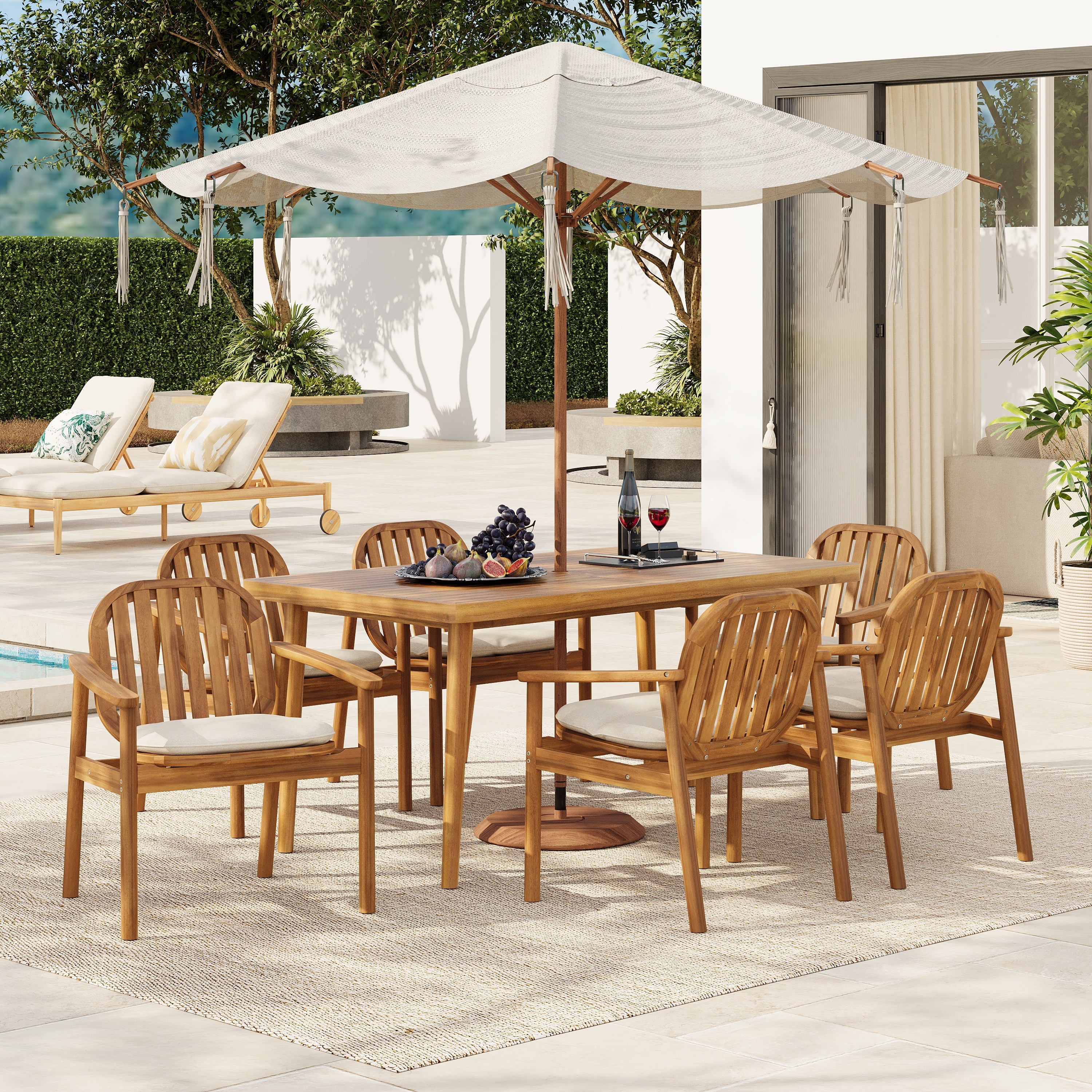 Christopher Knight Home - Keith Acacia Wood Outdoor 7 Piece Dining Set with Polyester Cushion - 7 Piece