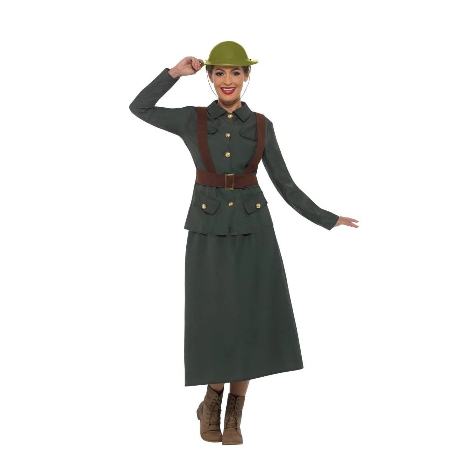 Shop 49 Green And Brown 1940 S Army Warden Women Adult Halloween Costume Large Overstock 29532024