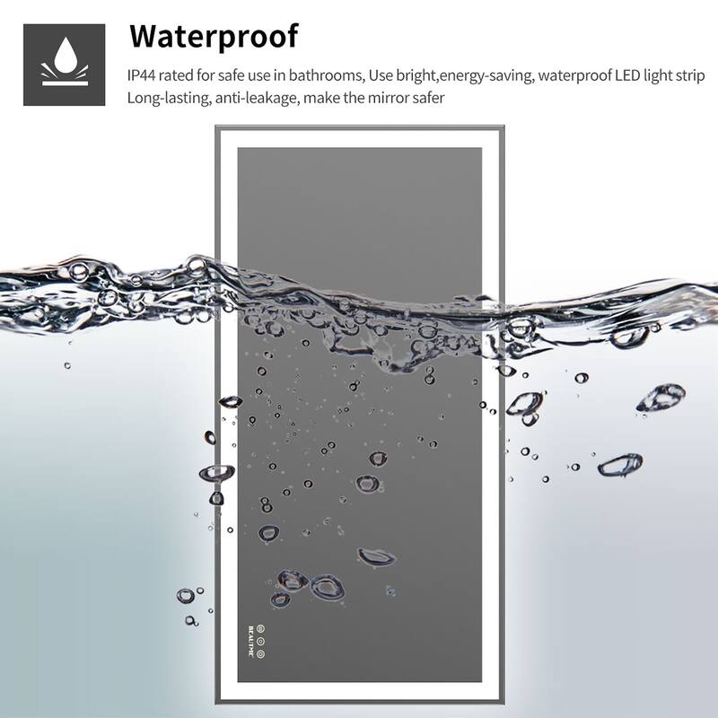 Rectangular Wall Mounted LED Bathroom Vanity Mirror with Anti-Fog - 48" x 24" in.