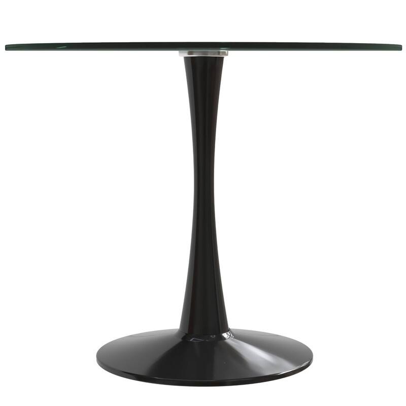 Bristol Round Dining Table with Glass Top and Steel Pedestal Base for Kitchen and Dining Room