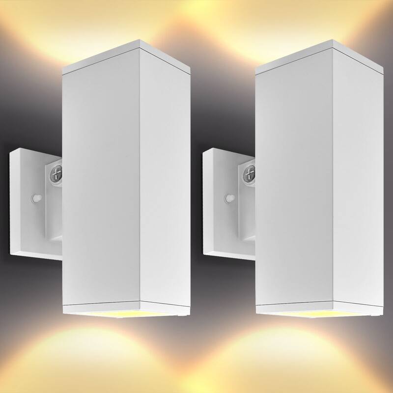 Luxrite Dusk to Dawn LED Outdoor Wall Light 10" 3CCT Wall Sconce 15/20/24W Dimmable IP65 ETL 2-Pack - Color Selectable 3000/4000/5000