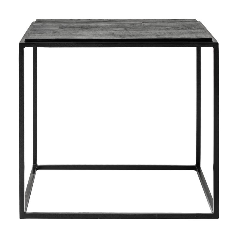 HomeRoots Set of Three 39" Oak And Black Solid Wood And Iron with Iron Square Nested Coffee Tables