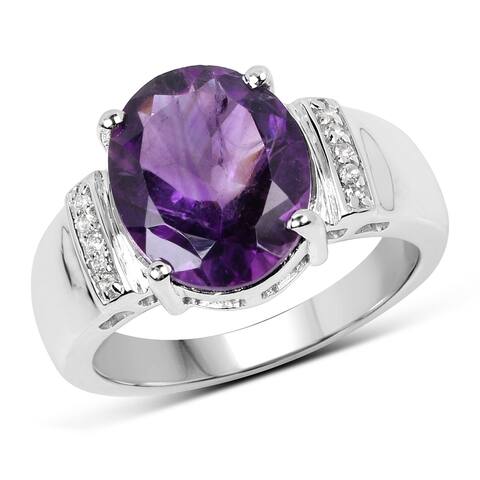 Malaika Sterling Silver 3.85-carat Genuine Amethyst and White Topaz .925 Ring