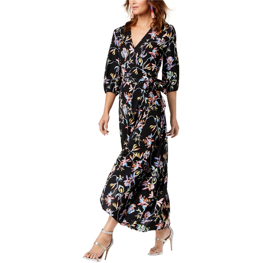 bar iii printed wrap maxi dress