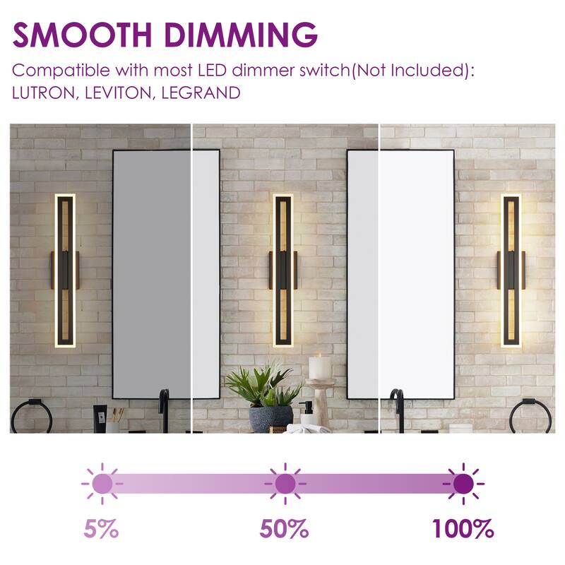 23.6 in. 1-Light Matte Black Linear Rectangular Strip Color Changing Integrated LED Bathroom Vanity Light