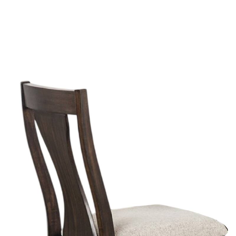 Hols Side Dining Chair Set of 2, Espresso Brown Wood Slatted Back, White Fabric