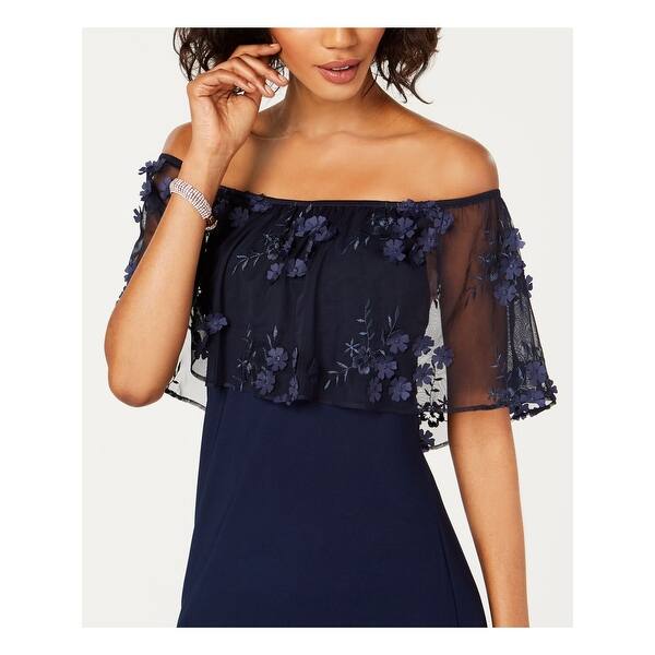 Msk Womens Navy 3d Floral Applique Short Sleeve Off Shoulder Knee Length Sheath Cocktail Dress Size Xl Overstock 30424140