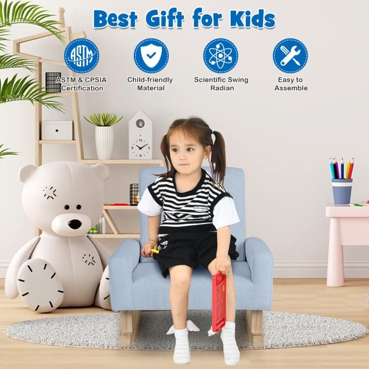 Kids Rocking Chair with Solid Wood Legs - 19.68" x 18.5" x 21.65"