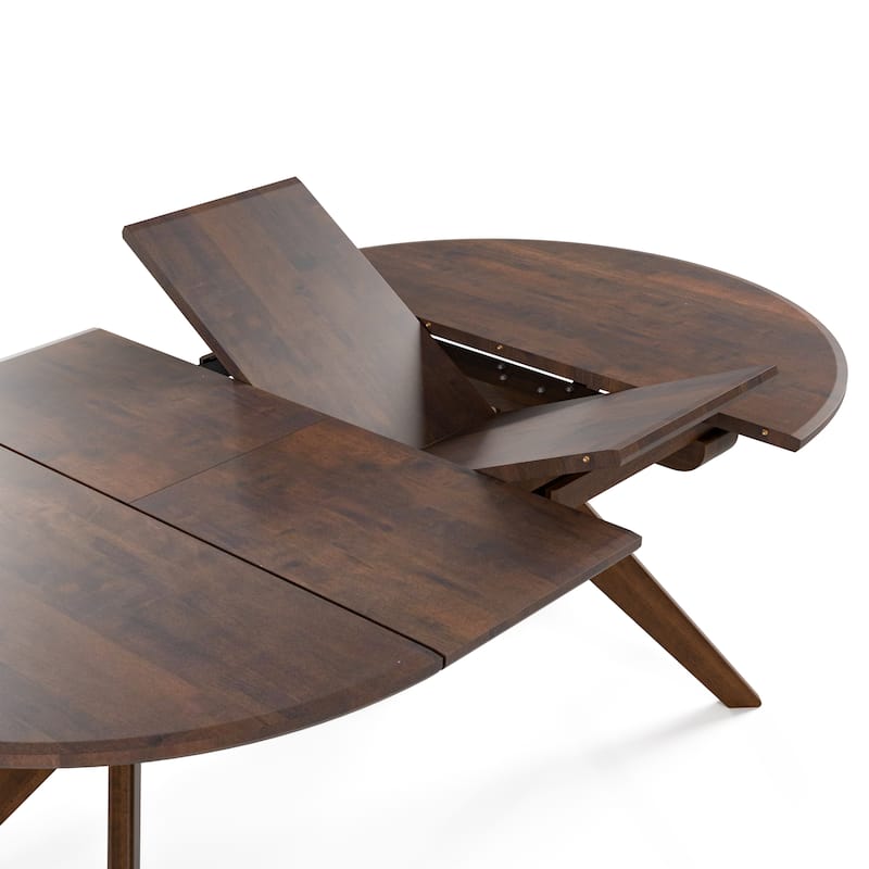 Furniture of America Abigail V Mid-Century Modern 7-Piece Rich Walnut Solid Wood Convertible Dining Set with Butterfly Leaf