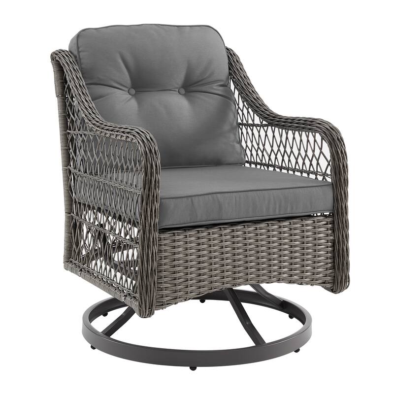 Corvus Vasconia Outdoor Hand-Woven Resin Wicker Swivel Chair - Dark Grey / Grey Wicker