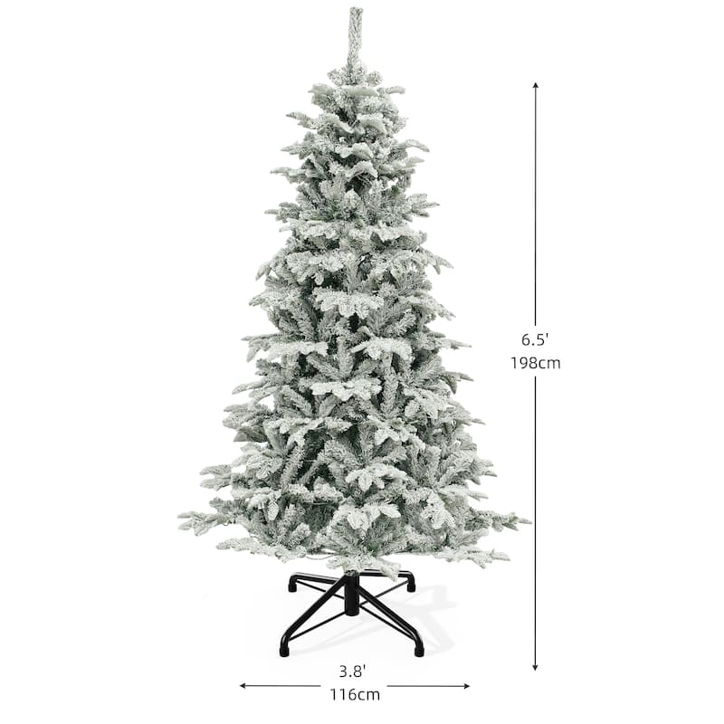 6.5 Ft Pre-Lit Snow Flocked Christmas Tree with 760 Mixed Branch Tips and 350 Lights