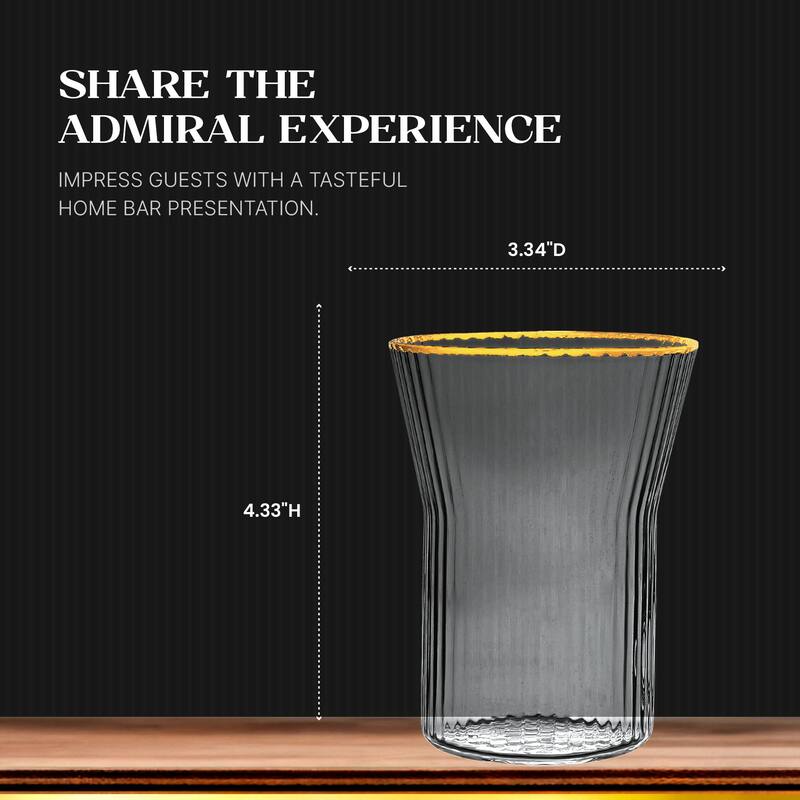 Bruno Magli Set of 4 Whiskey Glasses with Gold Rim - 10 oz
