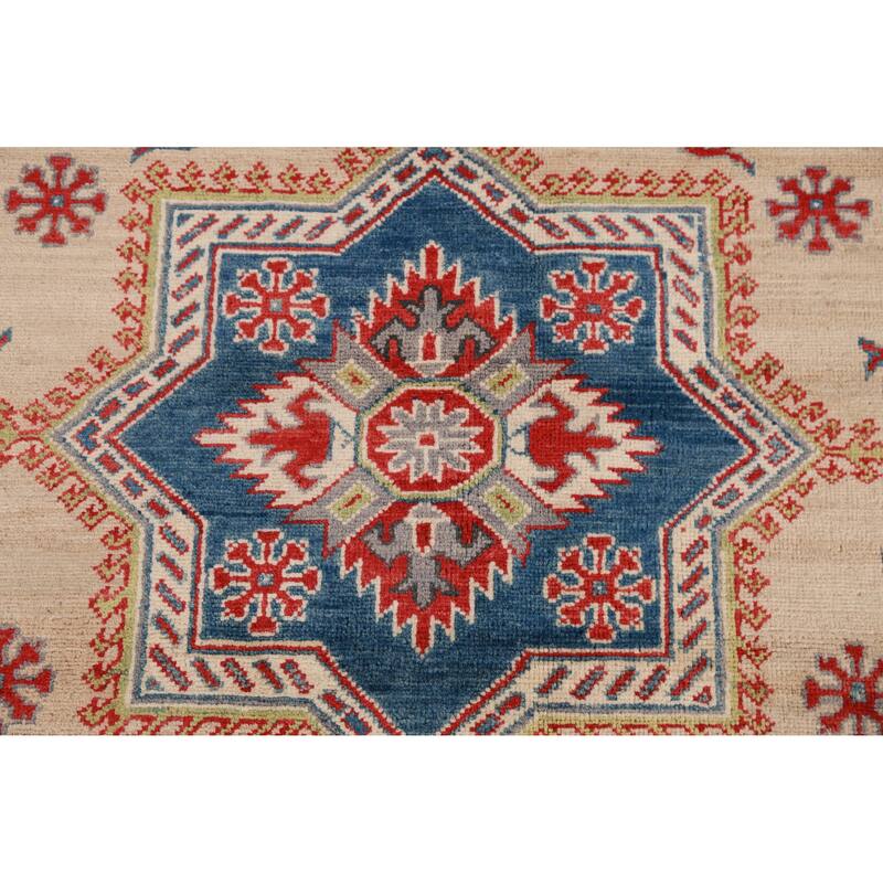 Hand Knotted Oriental 100% Wool Carpet Traditional Geometric Peach Kazak Area Rug - 9' 9'' X 8' 4''