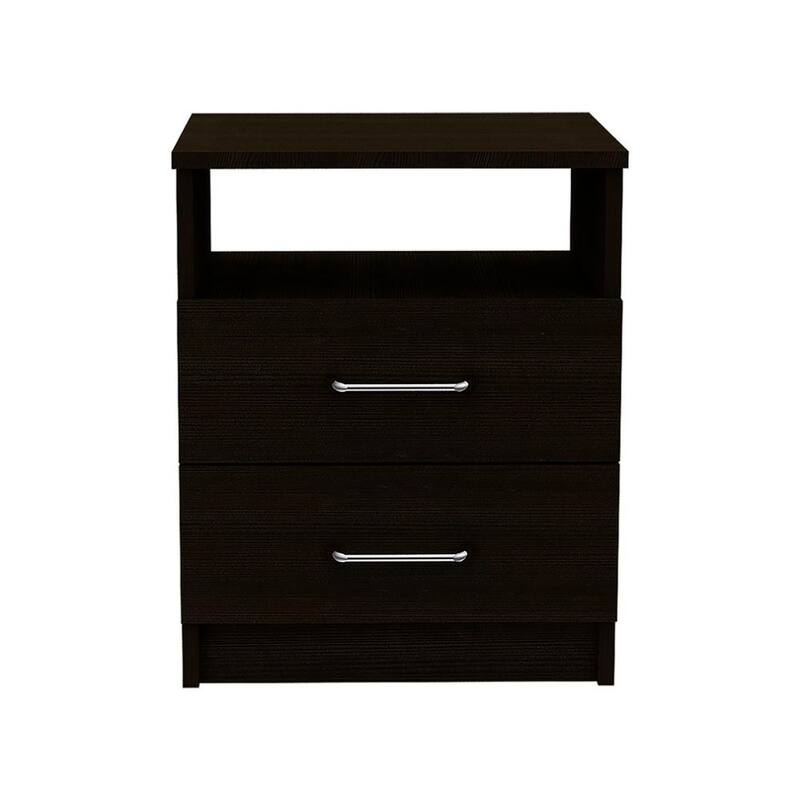 Black Nightstand with Two Drawers and One Shelf, 19.9\