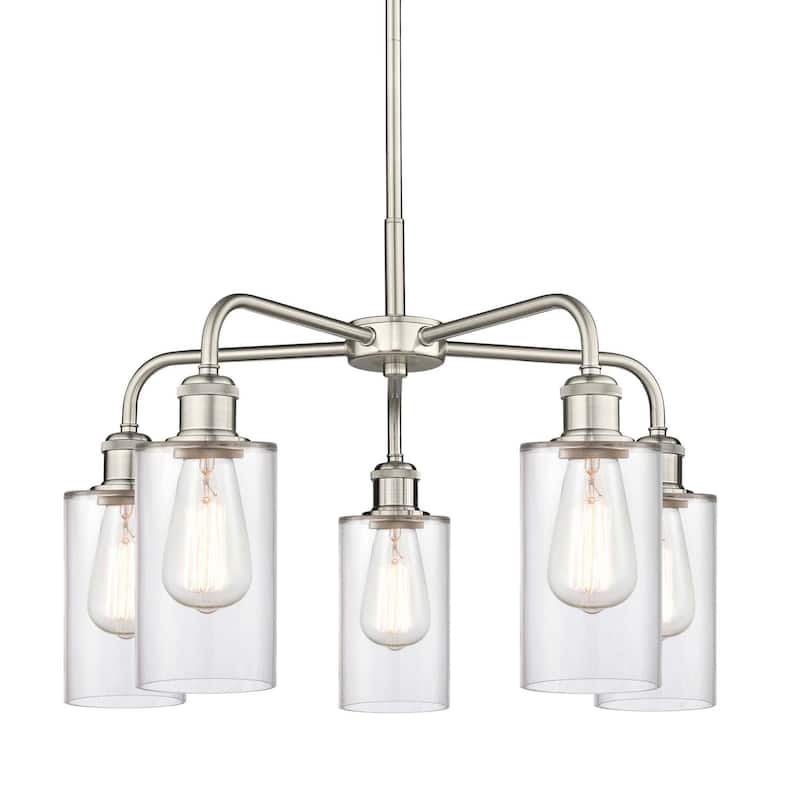 Innovations Lighting 516-5CR-15-22 Clymer Chandelier Clymer 5 Light - Satin Nickel / Clear