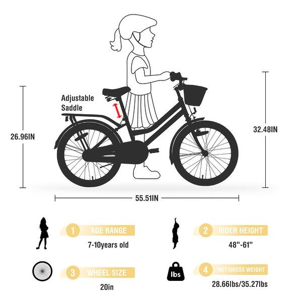 dimension image slide 1 of 2, Child Bicycles Girls Bike with Basket for 7-10 Years Old Kids