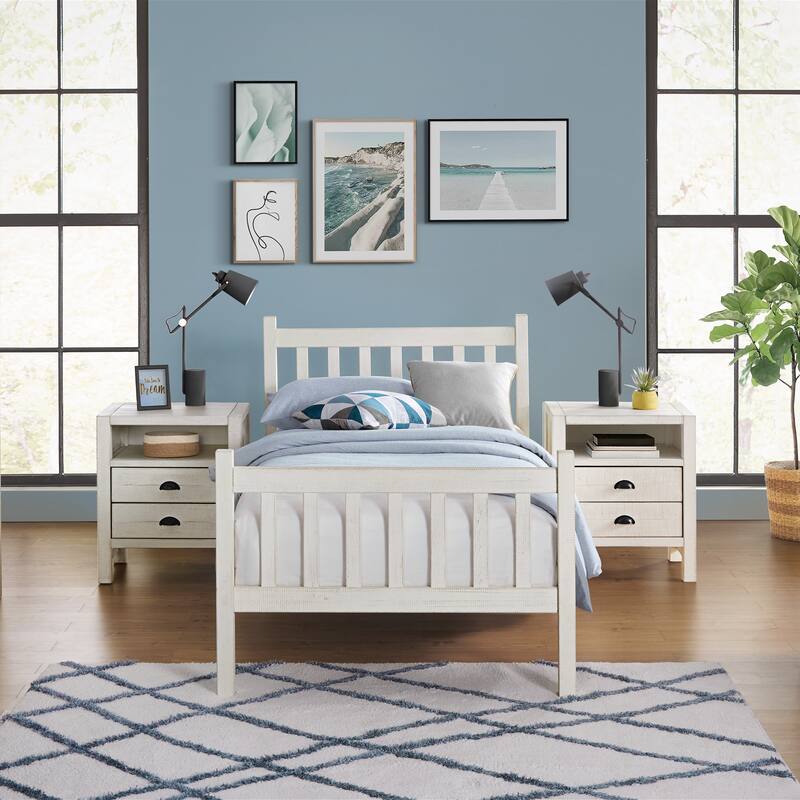 Windsor 3-Piece Wood Bedroom Set with Slat Twin Bed and 2 Nightstands