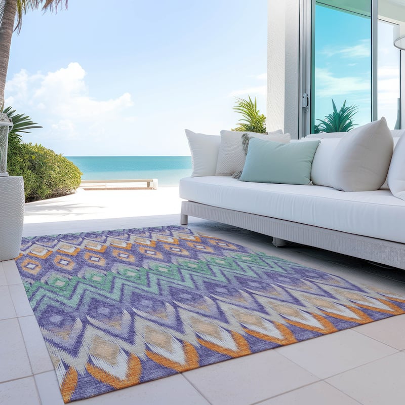 Machine Washable Indoor/ Outdoor Chantille Geometric Boho Rug