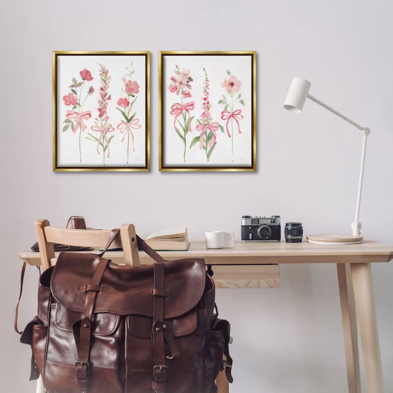 Stupell Soft Fresh Pastel Sprigs Framed Floater Canvas Wall Art Design By Sally Swatland (Set of 2)