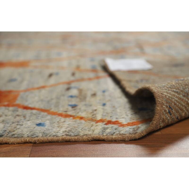 Moroccan Oriental Area Rug Hand-Knotted Grey Wool Carpet - 6'8" x 9'10"