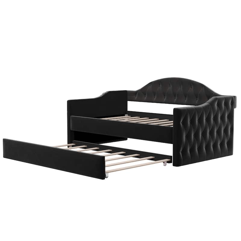 Twin Size Tufted Upholstered Daybed with Trundle
