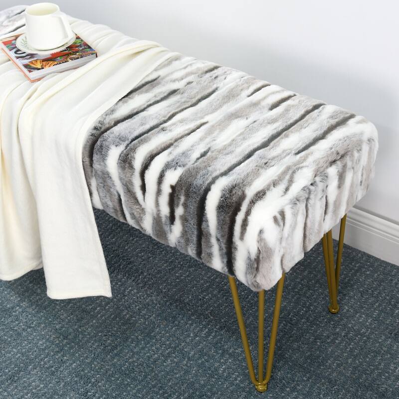 Home Soft Things Multi Jacquard Fauxfur Rectangle Ottoman