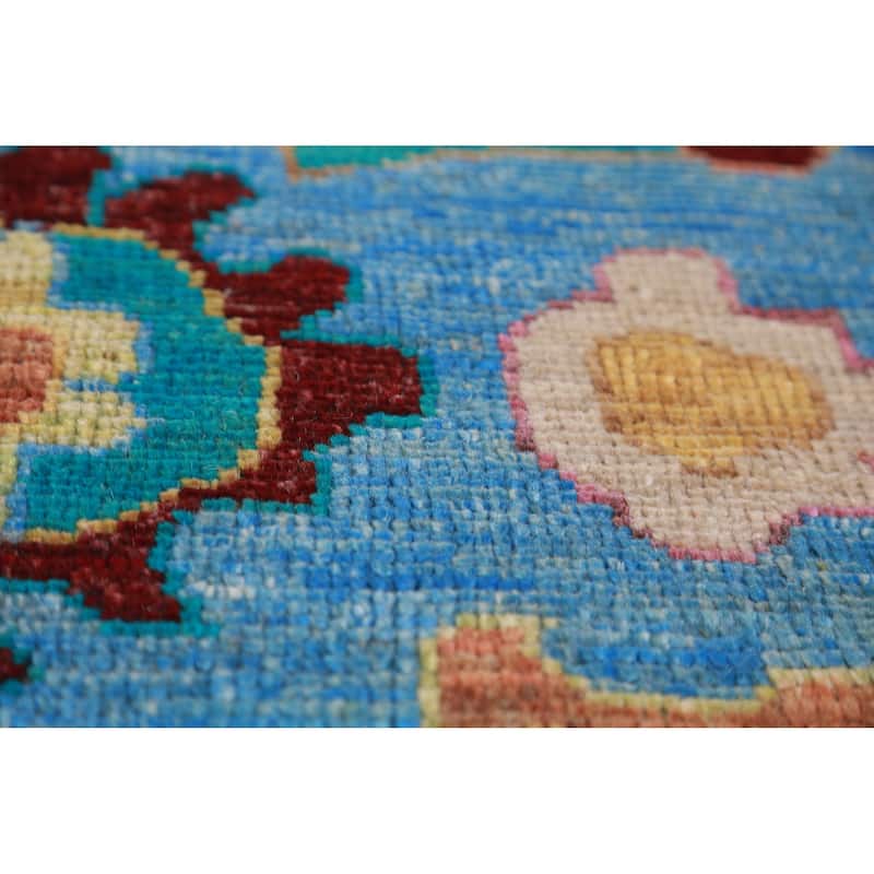 Transitional Blue Oushak Turkish Area Rug Hand-Knotted Wool Carpet - 8'1" x 9'8"