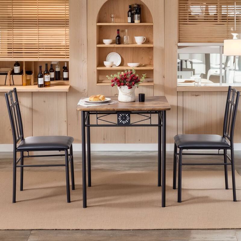 VECELO 3/5-piece Mid-century Dining Table Set with Upholstered Chair - 3-Piece Sets - Antique Brown