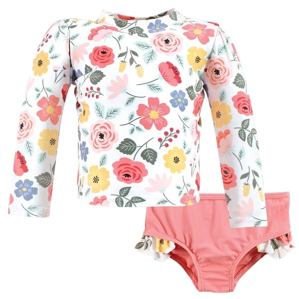 slide 1 of 1, Hudson Baby Girls Swim Rashguard Set, Modern Botanical 2T - Modern Botanical