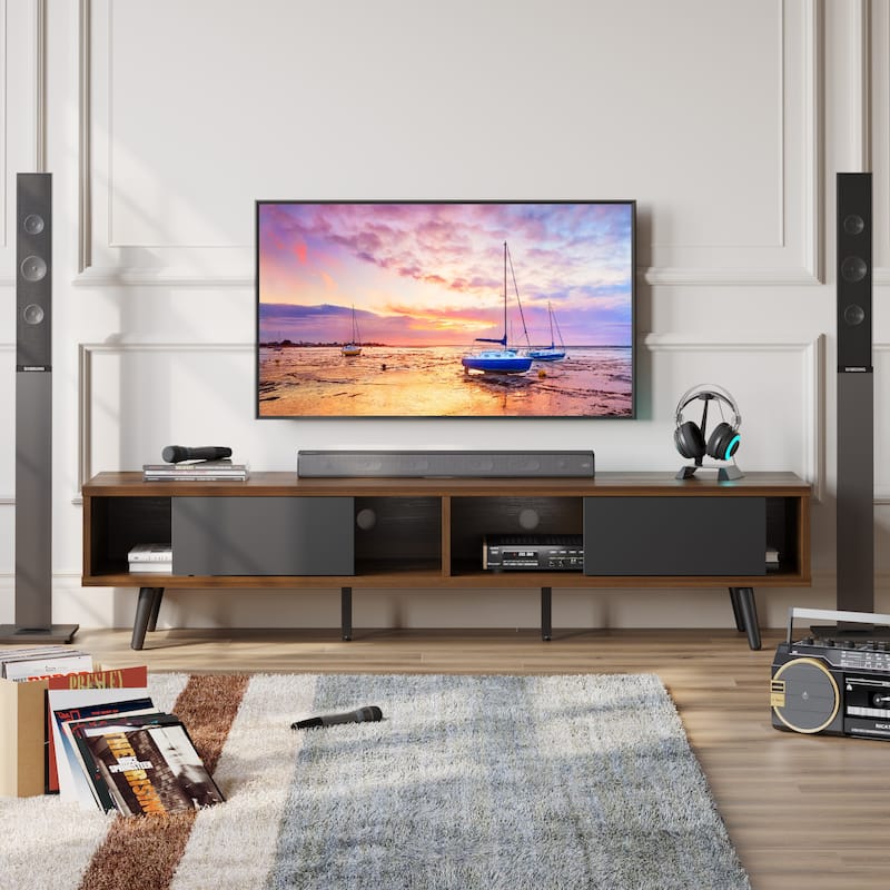 TV Stand for up to 75" TVs with Solid Wood Entertainment Center TV Console Mid-century - 70 inches