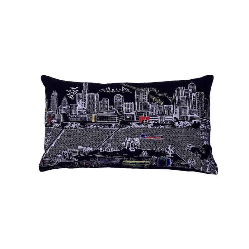 25" Black Atlanta Nighttime Skyline Lumbar Decorative Pillow
