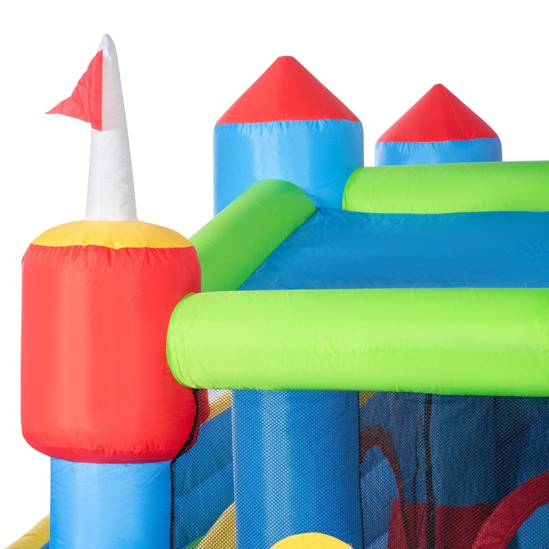 Outsunny 6-in-1 Inflatable Water Slide, Kids Castle Bounce House Includes Slide, Trampoline, Pool, Water Gun, Climbing Wall