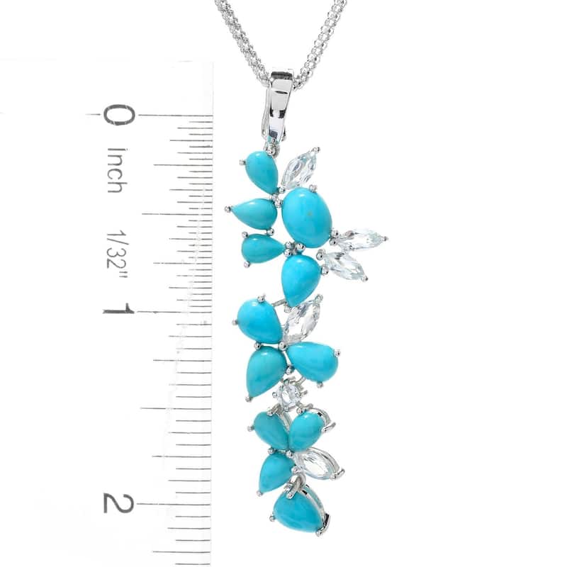 925 Sterling Silver Kingman Turquoise and White Topaz Pendant