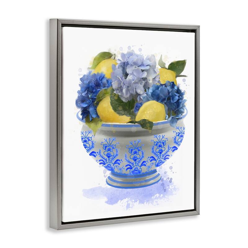 Stupell Hydrangea & Lemon Bowl Framed Floater Canvas Wall Art Design By Matthew Piotrowicz