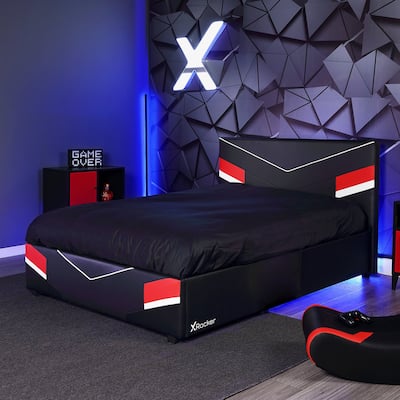 X Rocker Orion eSports Gaming Bed Frame with TV Mount, Black/Red, Twin