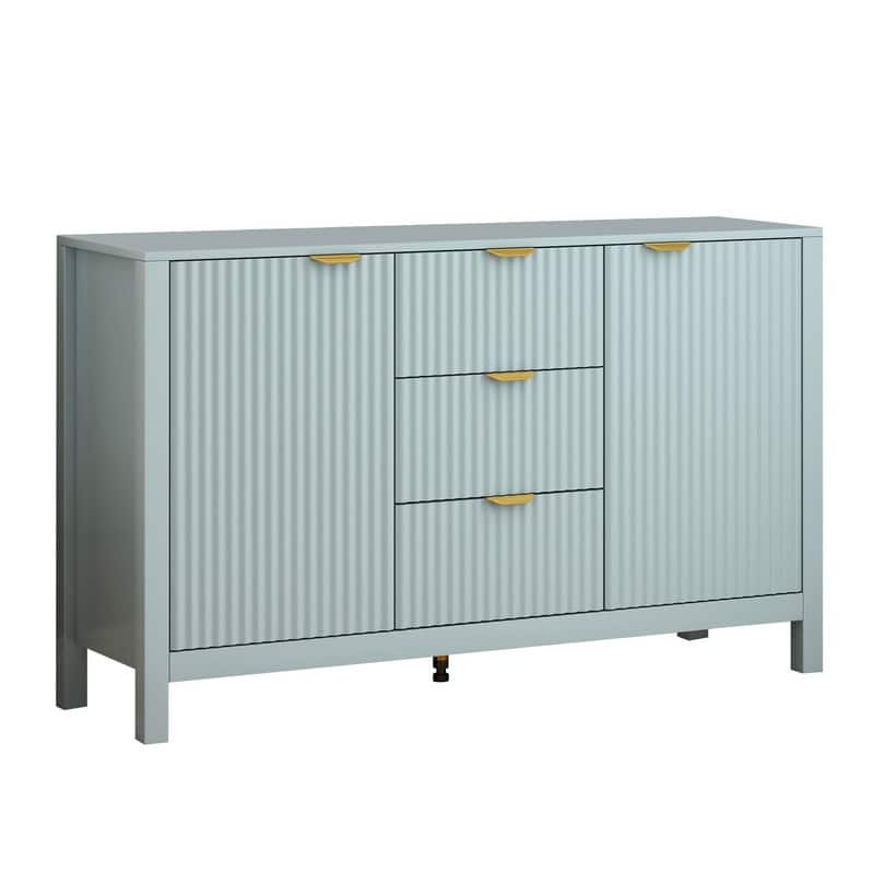 Entryway Buffet Cabinet with Wave 2-Door and 3 Drawers, Adjustable Shelves for Stylish Storage